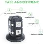 Power Strip Tower with 10W Wireless Charger, QBA Vertical Charging Station 3000W 13A Spin Standing Surge Protector with 6 AC Outlets+4 USB Ports+6.5ft Extension Cord for Home Office Classroom