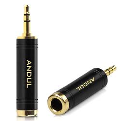 ANDUL 1/4 to 3.5mm Stereo Pure Copper Headphone Adapter,3.5mm(1/8) Plug Male to 6.35mm (1/4) Jack Female Stereo Adapter for Headphone, Amp Adapte, Black 2-Pack