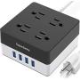 USB Power Strip Surge Protector - SUPERDANNY 5ft Desktop Extension Cord with 4 Widely Spaced Outlets & 4 Smart USB Ports, Portable Charging Station for Home, Office, Hotel, Dorm, RV, Black+White