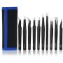 Precision Tweezers Set, 10pcs ESD Tweezers Tools Kit, Anti-Static Stainless Steel Tweezers Kit Curved, Pointed Tweezers with Storage Bag for Craft, Jewelry, Electronics, Soldering, Laboratory Work