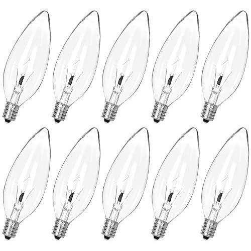 10 Pack 25W 120V E12 Base B10 CTC Incandescent Clear Light Bulbs,Transparent Candle Light Bulbs for Chandeliers, Ceiling Fan Lights, Pendants, Fireplace