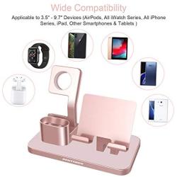 BENTOBEN 3-in-1 Charging Stand, Universal Charging Dock Station for Airpods 2/1 Apple Watch Series 6/5/4/3/2/1 iPhone 12 11 Pro SE 2020 XS Max XR X 8 7 6 Plus Android Smartphone iPad Tablet, Rose Gold