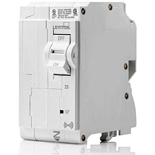 Leviton LB225-GS 25 Amp, 2-Pole Plug-on Smart GFCI Branch Circuit Breaker, 120 VAC, White Leviton LB225-GS 25 Amp, 2-Pole Plug-on Smart GFCI Branch Circuit Breaker, 120 VAC, White