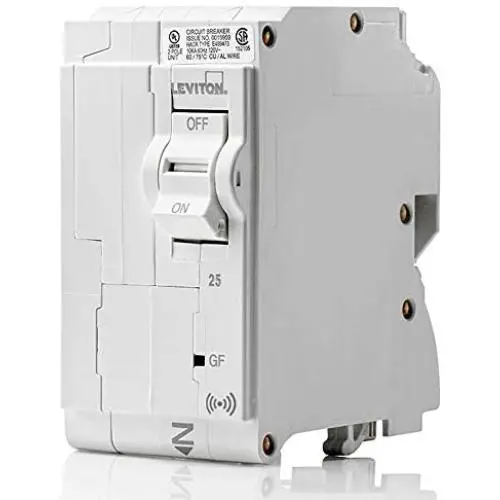 Leviton LB225-GS 25 Amp, 2-Pole Plug-on Smart GFCI Branch Circuit Breaker, 120 VAC, White