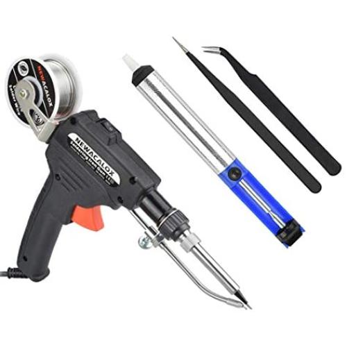 NEWACALOX Soldering Gun Automatic Hand-held Solder Iron Kit Welding Tool with Lead-free Wire, Desoldering Pump, Tweezers for Circuit Board, Home DIY, Electronic Repair