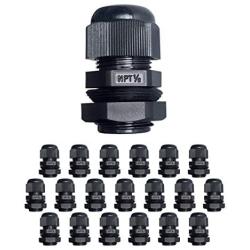 MGI SpeedWare Strain Relief NPT Nylon Cord Grip Cable Glands - 20 Pack (1/2'', Black)