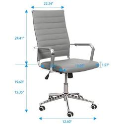 LUCKWIND Ergonomic Office Chair Ribbed Leather Swivel - Adjustable Height Tilt Arm Sleeves Lumbar Support High Back Upholstery Executive Modern Conference Computer Chrome Wheel Caster 350lbs (Grey)