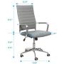 LUCKWIND Ergonomic Office Chair Ribbed Leather Swivel - Adjustable Height Tilt Arm Sleeves Lumbar Support High Back Upholstery Executive Modern Conference Computer Chrome Wheel Caster 350lbs (Grey)