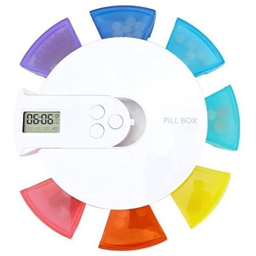 7 Days Rainbow Digital Pill Organizer, CozyCabin Portable Weekly Digital Pill Box with 4 Groups Alarm Reminders, Lightweight Easy Carry Round Electronic Intelligent Medicine Case