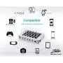 Hercules Tuff Charging Station for Multiple Devices, with 6 USB Fast Ports and 6 Short Mixed USB Cables Included for Cell Phones, Smart Phones, Tablets, and Other Electronics, Blue