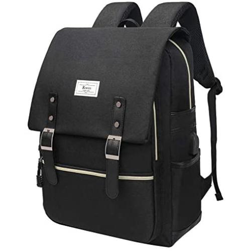 Unisex College Bag Fits up to 15.6’’ Laptop Casual Rucksack Waterproof School Backpack Daypacks (AllBlackWithUSB)