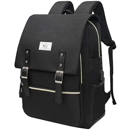 Unisex College Bag Fits up to 15.6’’ Laptop Casual Rucksack Waterproof School Backpack Daypacks (AllBlackWithUSB)