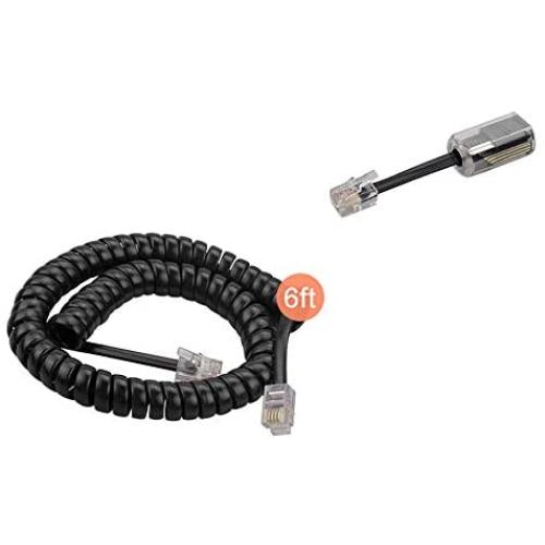 SINCODA 6 FT Uncoiled /1.2 FT Modular Coiled Telephone Phone Handset Curly Cable Cord + 360° Telephone Cord Detangler Extended Rotating Landline Cable Detangler Swivel Cord Untangler Telephone Accesso