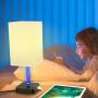 COZOO 3 Way Dimmable Touch Bedside Table Lamp with 3 USB Charging Ports and 2 Outlets Power Strip,Black Charger Base with White Fabric Shade,LED Light for Bedroom/Nightstand/Living Room