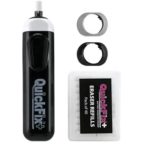 QuickFix+ Professional Series Battery Operated Eraser, Cordless Electric Auto Eraser for Artist Drawing, Sketching, Drafting- Set Includes 40 Eraser Refills, Battery Operated - Black