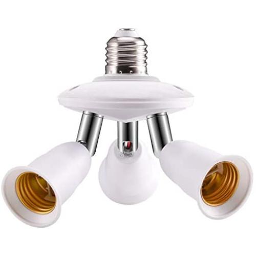 YWD 3 in 1 Light Socket Splitter E26 Adapter Converter for Standard LED Bulbs 360 Degrees Adjustable 180 Degree Bendable Max Watt 180W