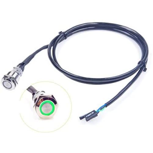 KNACRO 16mm Chassis Switch Metal Button Switch with 100CM 3.3FT Extension Cable Green Ring LED Suitable for DIY Computer Switch and Restart Button(Ring, Green)