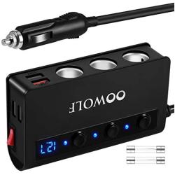 Cigarette Lighter Adapter, OOWOLF 180W 12V/24V Quick Charge 3.0 3-Socket Splitter 4 USB Ports Car Power Adapter for GPS, Dash Cam, Sat Nav, Phone, Tablet, etc