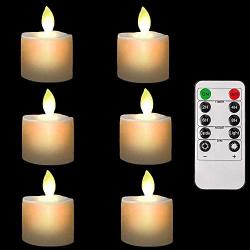 burning sister Battery Operated Led Remote Tea Lights Small Fake Votive Candles with Moving Flame Outdoor Flickering Flameless Electric Candle Light with Timer for Christmas-6 Pack