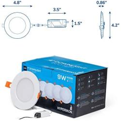 Hyperikon 4 Inch LED Recessed Lighting Slim Downlight, 9W=60W Dimmable Halo Lights with Driver Box, UL, Daylight White, 14 Pack