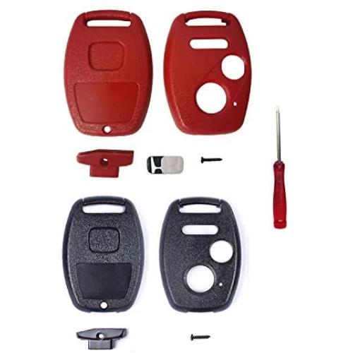 for Honda Key Fob Shell,Replacement Key Shell Housing Keyless Entry Remote Honda Key Fob with Stickers Fit for Honda Accord Crosstour Civic CR-V CR-Z Fit Odyssey (2+1 Buttons, 1 Black+1 Red)