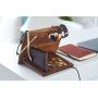 TESLYAR Natural Walnut Wood Phone Docking Station Hooks Key Holder Wallet Stand Watch Organizer Men Gift Husband Anniversary Birthday Nightstand Purse Father Graduation Male Travel Idea Gadgets Solid