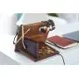 TESLYAR Natural Walnut Wood Phone Docking Station Hooks Key Holder Wallet Stand Watch Organizer Men Gift Husband Anniversary Birthday Nightstand Purse Father Graduation Male Travel Idea Gadgets Solid
