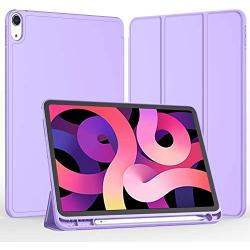 iMieet Case for New iPad Air 4th Generation 10.9 Inch 2020 with Pencil Holder [Support Touch ID and iPad 2nd Pencil Charging/Pair], Trifold Stand Smart Case with Soft TPU Back,(Clove Purple)