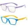 AHXLL Kids Blue Light Blocking Glasses 2 Pack, Anti Eyestrain & UV Protection, Computer Gaming TV Phone Glasses for Boys Girls Age 3-9 (Blue Yellow+ Transparent Purple)