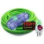 10 Gauge Triple Tap Extension Cord 100 ft with Lighted Ends 10/3 Contractor Grade 100 ft 10 Gauge Power Extension Cord 10/3 Plug Heavy Duty Indoor Outdoor Triple Outlet (100 ft 10 AWG Copper, Green)