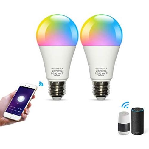 Smart Light Bulb, A19 E26 9W WiFi LED Smart Bulb, Compatible with Alexa, Echo, Google Home & Siri, 2.4GHz WiFi Only, No Hub Required, 2700K-6500K, LED RGB Color Changing Bulbs, Multicolor (2 Pack)