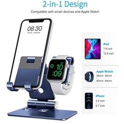 Cell Phone Stand for Apple Watch - OMOTON 2 in 1 Aluminum Foldable Charging Dock Stand for Apple Watch 5/4/3/2/1 and iPhone 11/11 Pro/11 Pro Max/XR/Xs/Xs Max (Deep Navy)