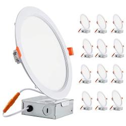 Ultra Thin 12 Pack Canless LED Recessed Lighting with Junction Box, 18W 8 Inch Dimmable 3000K Wram White 1800LM LED Recessed Ceiling Light UL Certified Slim Downlight