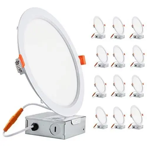 Ultra Thin 12 Pack Canless LED Recessed Lighting with Junction Box, 18W 8 Inch Dimmable 3000K Wram White 1800LM LED Recessed Ceiling Light UL Certified Slim Downlight