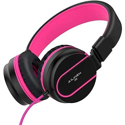 AILIHEN I35 Kid Headphones with Microphone Volume Limited 85dB Children Girls Boys Teen Lightweight Foldable Wired Headset for School Online Course Chromebook Cellphones Tablets (Black Purple)
