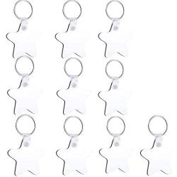 Fbaby 10pcs DIY Sublimation Double-Sided Heat Transfer Keychain Blanks Wooden Hard Board Key Rings White Blank MDF Key Chain for Heat Press (Star)