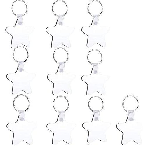 Fbaby 10pcs DIY Sublimation Double-Sided Heat Transfer Keychain Blanks Wooden Hard Board Key Rings White Blank MDF Key Chain for Heat Press (Star)