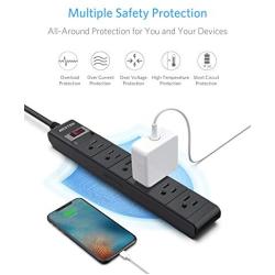 BESTEK 6-Outlet 6 Feet Extension Cord Power Strip 15A 1875W Surge Protector Desktop Charging Station, 200Joules, Right Angle Flat Plug, Ultra-Compact Wide Spaced Multi Outlets Plugs Sockets, Black