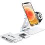 Foldable Apple Watch Stand - OMOTON Portable Aluminum 2 in 1 Charging Stand Holder Dock for Nightstand, Designed for Apple Watch, Compatible with All iPhone and Android Phones, Silver