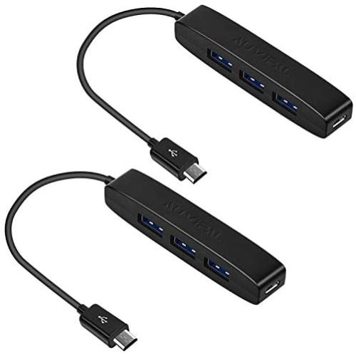 AuviPal 3-Port Micro USB OTG Hub Adapter (3 USB Ports + Power Port) for TV Stick 4K, Playstation Classic, Raspberry Pi Zero, Sega Genesis Mini, S/NES Classic Mini and More - 2 Pack