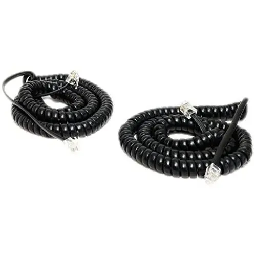 iMBAPrice (Pack of 2) Black Coiled Telephone Phone Handset Cable Cord, Coiled Length 3 to 12 feet Uncoiled (Value Pack)