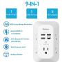 USB Wall Charger, Surge Protector, 5 Outlet Extender with 4 USB Charging Ports ( 1 USB C Outlet, 4.5A Total) 3-Sided 1800J Power Strip Multi Plug Outlets Wall Adapter Spaced for Home Travel Office