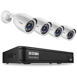 ZOSI H.265+ Full 1080p Home Security Camera System Outdoor Indoor, 5MP-Lite CCTV DVR 8 Channel and 4 x 1080p (2MP) Day Night Vision Weatherproof Surveillance Bullet Camera, Motion Alerts (No HDD)