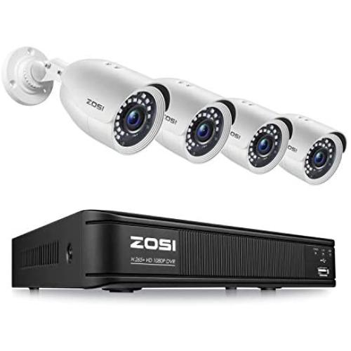 ZOSI H.265+ Full 1080p Home Security Camera System Outdoor Indoor, 5MP-Lite CCTV DVR 8 Channel and 4 x 1080p (2MP) Day Night Vision Weatherproof Surveillance Bullet Camera, Motion Alerts (No HDD)