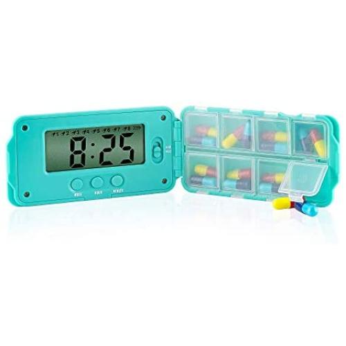 TabTime Super 8 Electronic Pill Dispenser Medication Alarm - 8 Audio Visual Reminders - 2 Volume Settings - 8 Dispensers for 6 Caps Each - Designed for Parkinson’s - Pill Box with Alarm