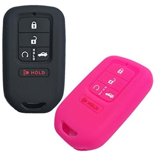 Qty(2) Silicone Black Rose Car key Fob Case Cover Holder Skin Protector for 2019 2018 2017 2016 2015 Honda Accord Civic CR-V CRV Pilot EX EX-L Touring Premium 5 Buttons Smart key A2C81642600