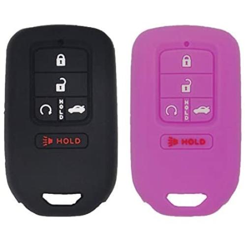 LemSa 2Pcs Silicone Keyless Entry Remote Car Smart Key Fob for Honda Civic Accord Pilot CR-V Pilot EX EX-L 2019 2018 2017 2016 2015 A2C81642600, 5 Buttons Black/Purple