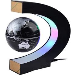 Yamix Magnetic Levitating Globe- Built-in LED Light Illuminates for Night View, 8.5CM Diameter, C Shape Floating Globe for Learning Education Demo Home Office Desk