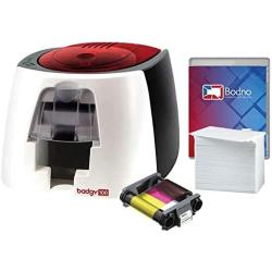 Badgy100 Color Plastic ID Card Printer with Complete Supplies Package with Bodno ID Software - Silver Edition