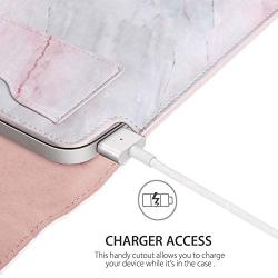MoKo Laptop Sleeve Case Fits MacBook 12 Inch, Surface 3 10.8, PU Leather Protective Notebook Case Bag with Document Pocket and Built-in Card Slot - Pink Gray Marble